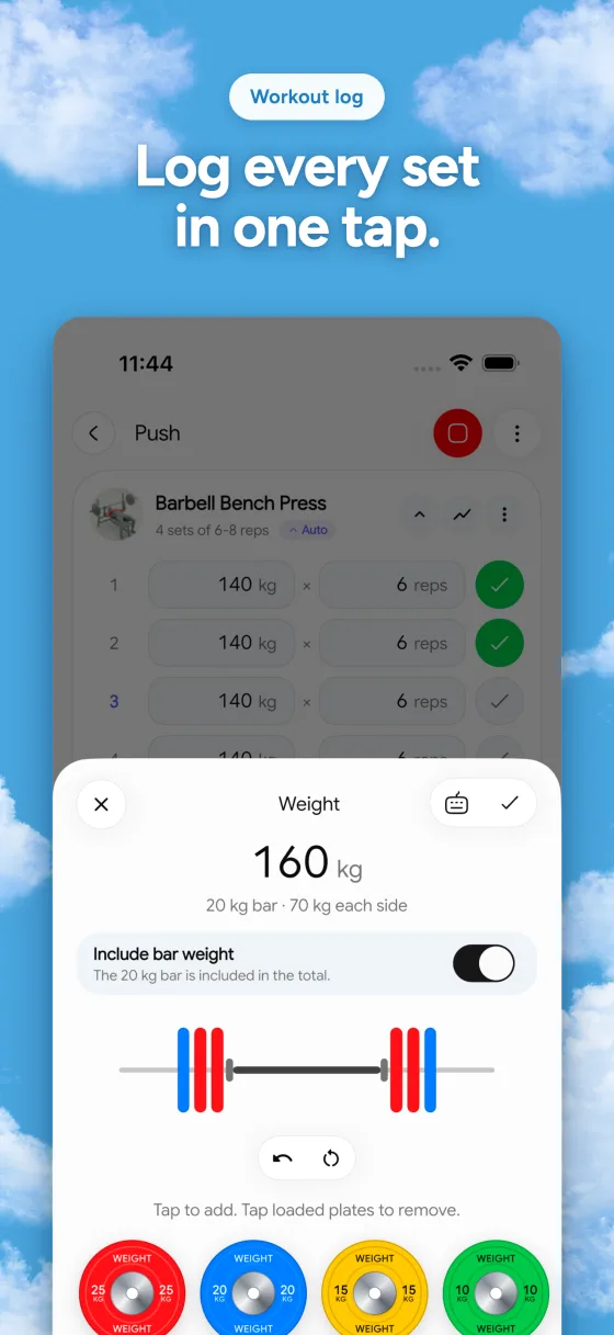 Logging a workout set by set