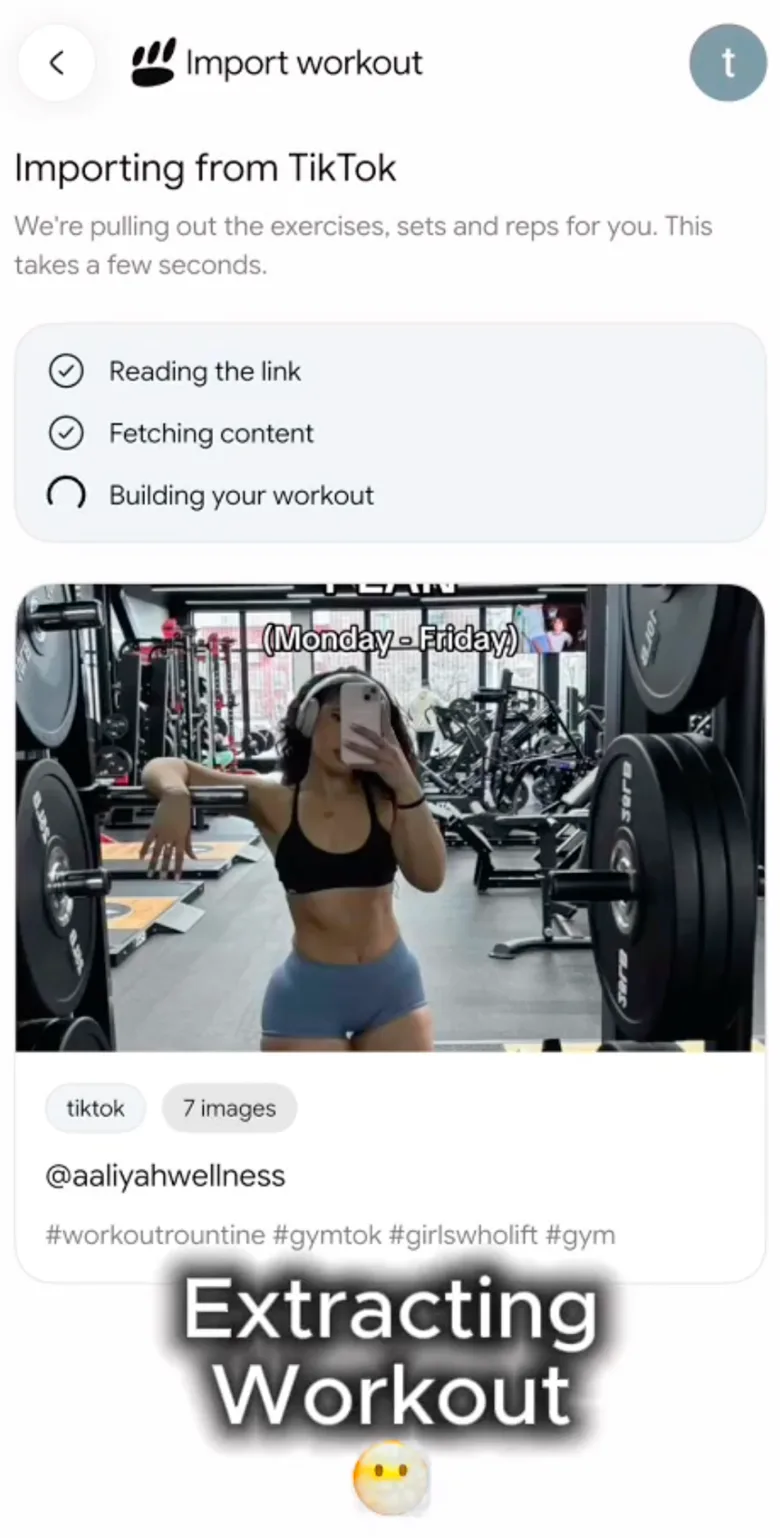 Importing a workout from a TikTok link